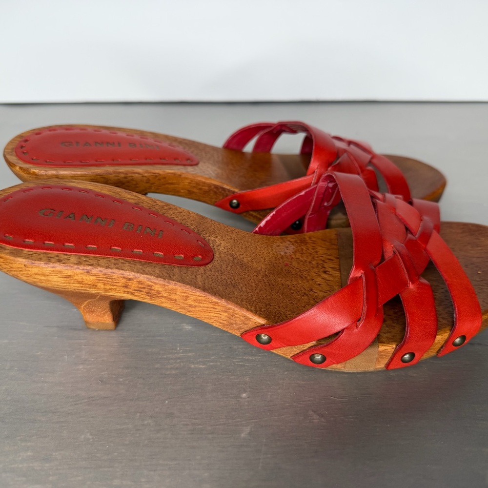 Gianni Bini Orange Slide On Sandals Open Toe Kitty Heel 100% Genuine Leather 7.5 - Picture 4 of 9